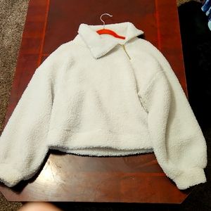 Fuzzy white turtleneck sweater